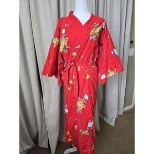 Vintage Women's Size‎ Medium Kimono Made In Japan Ichi Ban Red Floral Kanji Robe